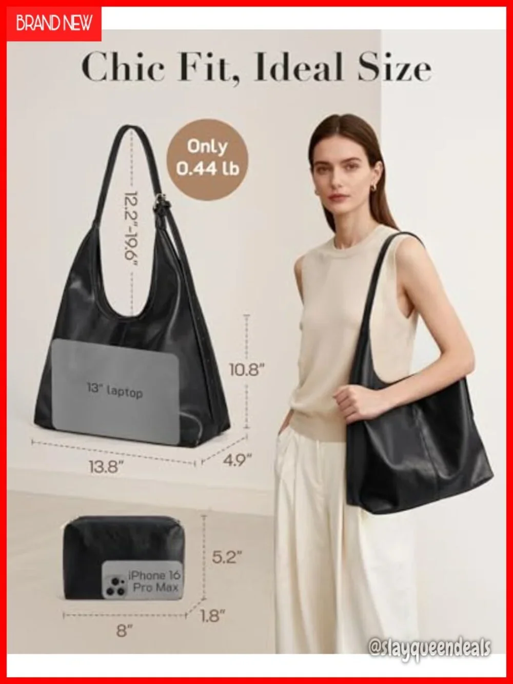 Vegan Leather Hobo Bag Purse for Women Soft Slouchy Shoulder Tote Crossbody